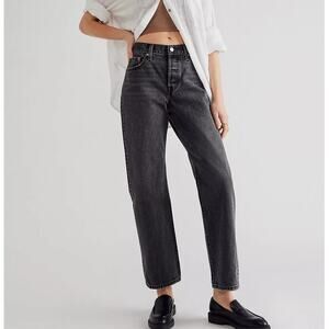 Free People x Levi's Black 90s 501 Tapered Fit Mid Rise Baggy Jeans 27 x 30